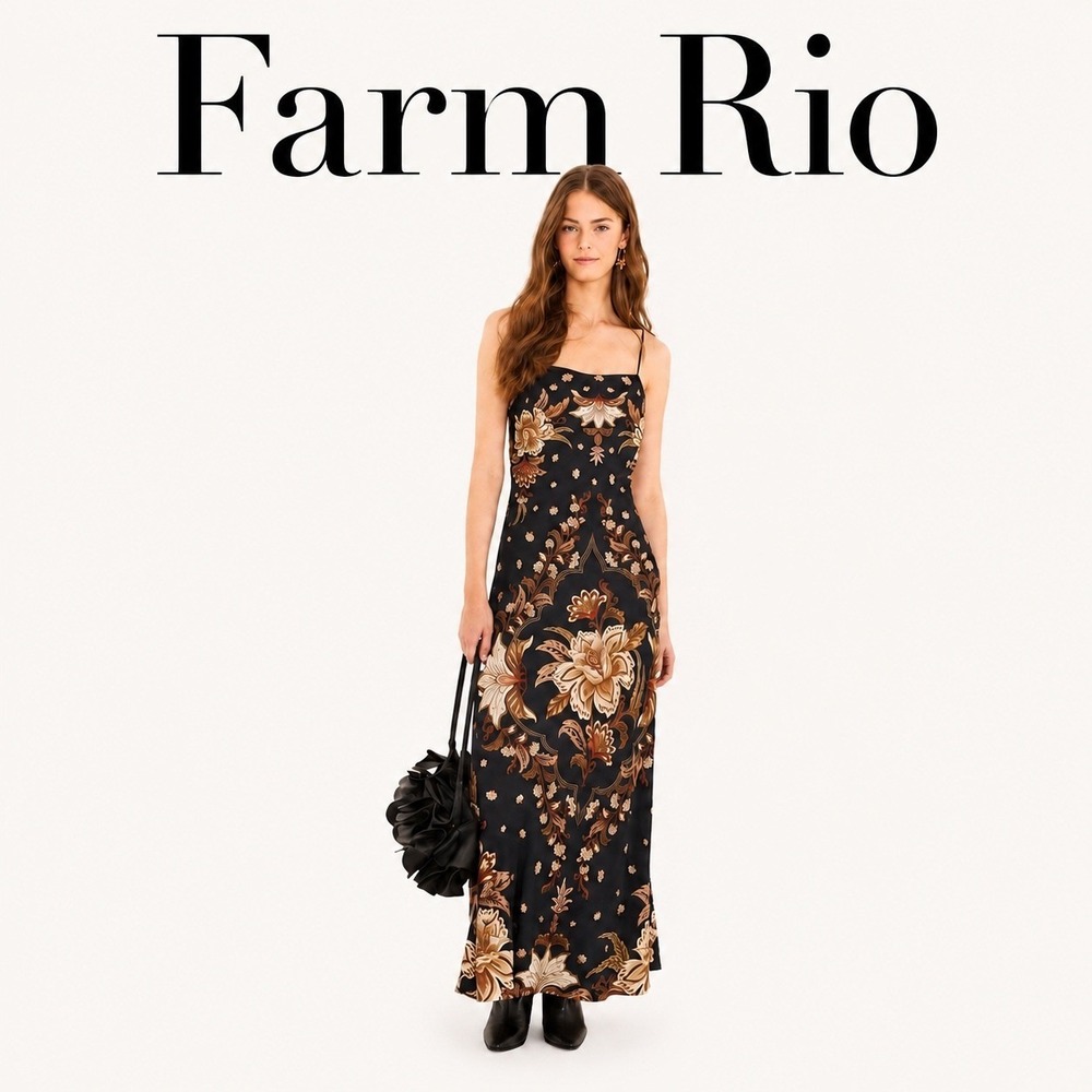 Farm Rio Black Floral Maxi Dress